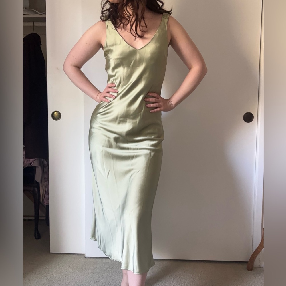 Satin Sage Zara slip dress